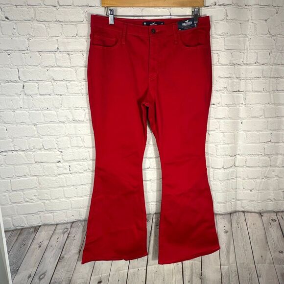 Hollister Jeans Womens 15S Red High rise Vintage Flare Wide Leg Hippie Boho NEW - Picture 2 of 10